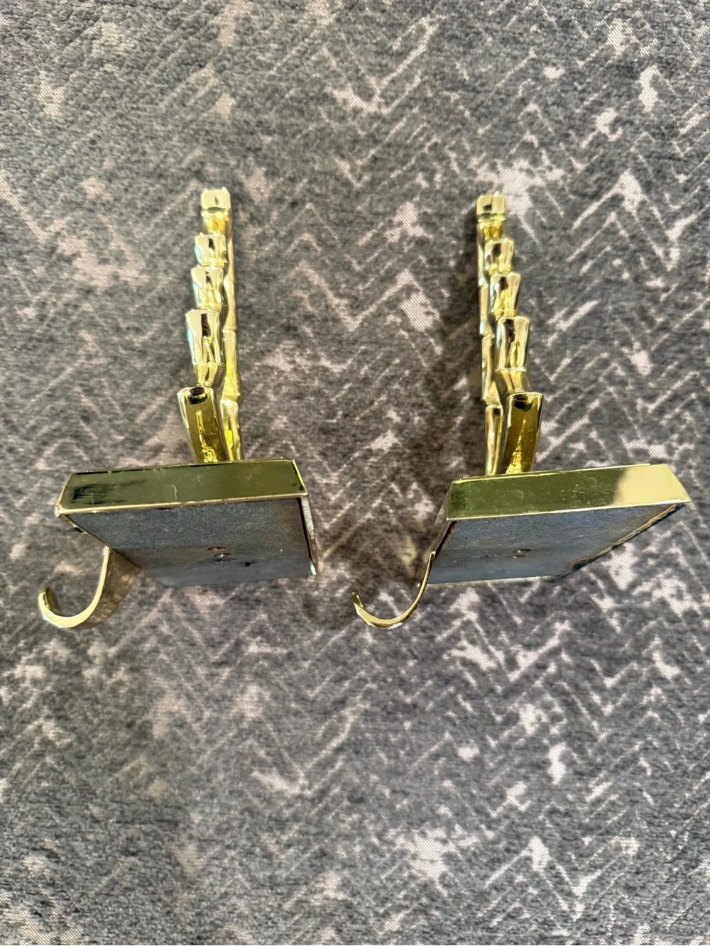 Vintage Pottery Barn Brass Christmas Tree Stocking Holders Mantel Hooks Set of 2